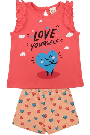 Clothe Funn Girls Printed Cotton Top With Shorts