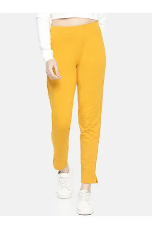 Dollar Missy Women Mustard Smart Straight Fit Solid Cigarette Trousers