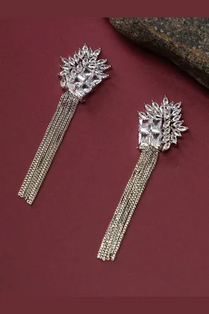 justpeachy Rhodium-Plated American Diamond Drop Earrings