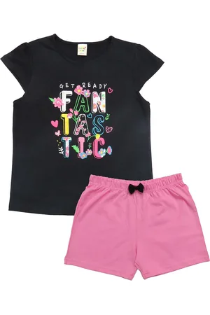 Clothe Funn Girls Printed Pure Cotton Top with Shorts