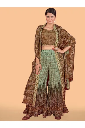 CHANSI Ethnic Motifs Printed Gotta Patti Top with Palazzos & shrug