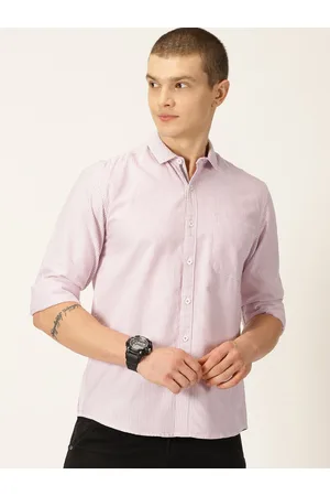 Mast & Harbour Lavender Classic Slim Fit Striped Oxford Cotton Casual Shirt
