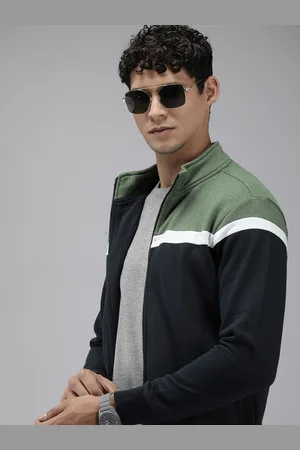 Park Avenue Colourblocked Mock Collar Front-Open Casual Sweatshirt