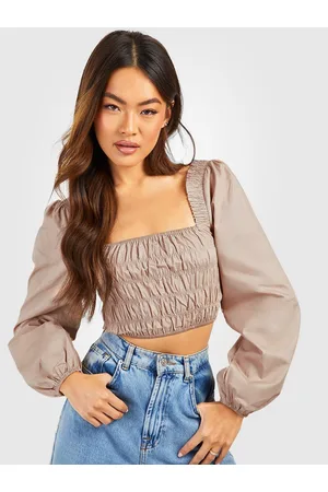 Boohoo Puff Sleeve Smocked Crop Top