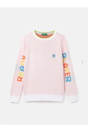 Benetton Boys Pink & Orange Typography Printed Pullover