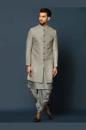 KISAH Men Woven-Design Cotton Indowestern Sherwani Dhoti Set