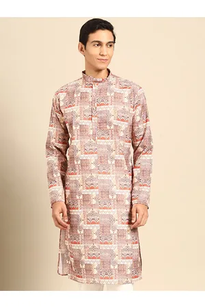 MANQ Ethnic Motifs Printed Mandarin Collar Straight Kurta