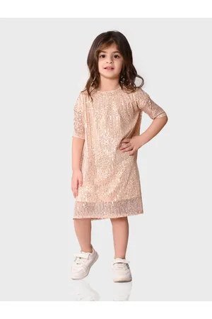 BONKIDS Girls Embellished Sequinned Detailed Cotton A-Line Dress