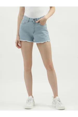 Benetton Women Blue Striped High-Rise Technology Shorts