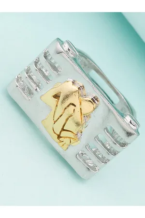 Voylla Men Silver-Plated Aquarius Rashi Symbol Designed Finger Ring