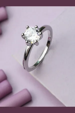 Zavya Women 925 Sterling Silver Rhodium-Plated CZ Studded Finger Ring