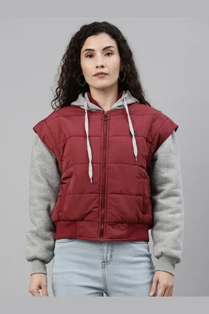 Campus Women Maroon Grey Windcheater Outdoor Bomber Jacket