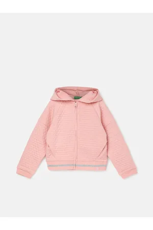 Benetton Girls Self Design Hooded Front-Open Sweatshirt