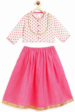 Campana Girls Printed Block Print Ready to Wear Lehenga & Choli