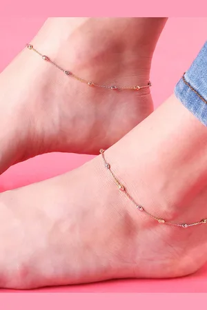 Zavya Women Set Of 2 925 Pure Silver Rose Gold-Plated Anklets