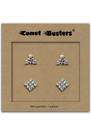 Comet Busters Set Of 2 Gold-Plated Stone Studded Non Piercing Sticker Studs Earrings