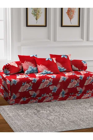 Arrabi Red & Blue 6 Pieces Floral-Printed Diwan Set