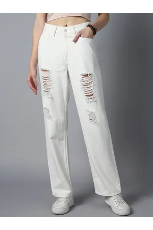 High Star Women Straight Fit High-Rise Highly Distressed Cotton Jeans
