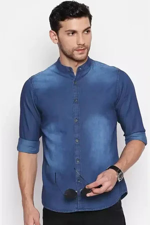FUBAR Men Blue Slim Fit Faded Opaque Faded Casual Shirt