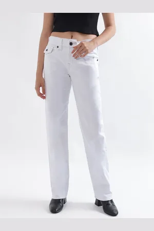 True Religion Women Sn Ricki Relax Straight Fit White Low Rise Jeans