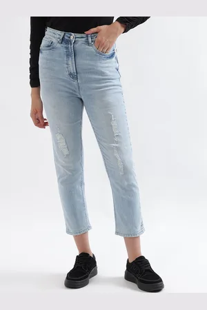 Elle Women Slim Fit Mildly Distressed Light Fade Stretchable Slim Fit Jeans