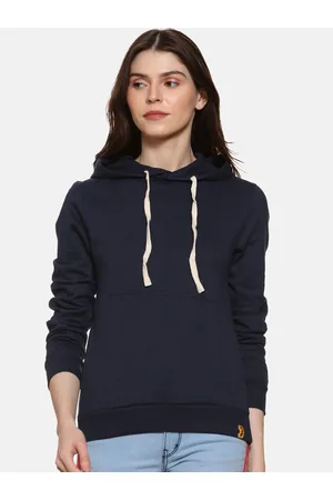 Campus Women Blue Solid Hooded Sweatshirt