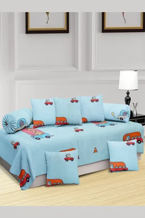 KLOTTHE Kids Blue 8-Pcs Cartoon Characters Printed Diwan Set