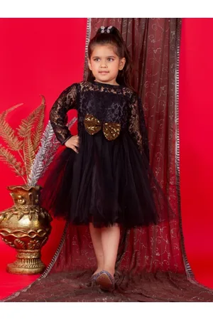 Bella Moda Girls Self Designed Long Sleeves Satin Fit & Flare Midi Dress With A Bow