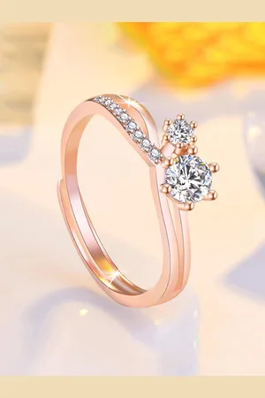 Jewels Galaxy Rose Gold-Plated American Diamond-Studded Adjustable Finger Ring