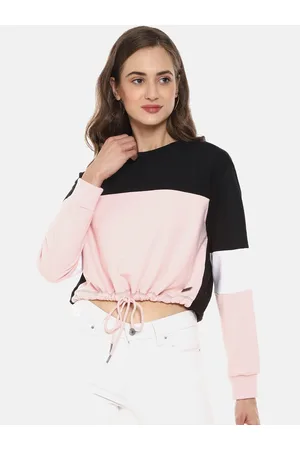 Campus Women Black & Pink Colourblocked Sweatshirt