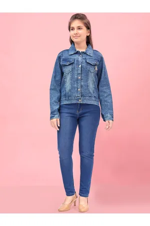 BAESD Girls Washed Spread Collar Lightweight Crop Cotton Denim Jacket
