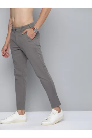 HERE&NOW Men Grey Solid Slim Fit Mid-Rise Chinos Trousers