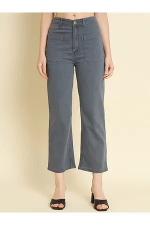 AngelFab Women Jean Straight Fit Mid-Rise Clean Look Stretchable Cotton Jeans