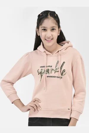 Crimsoune Club Girls Typography Printed Hooded Neck Cotton Pullover Sweatshirt