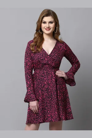 Aayu Floral Printed V-Neck Bell Sleeves Gathered Fit & Flare Mini Dress