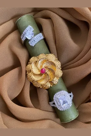 ATIBELLE Set Of 3 Gold & Sliver Plated CZ Stone-Studded Finger Rings