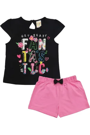 Clothe Funn Girls Typography Printed Pure Cotton Top with Shorts