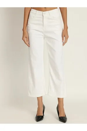 AngelFab Women Jean Straight Fit High-Rise Clean Look Cotton Cropped Jeans