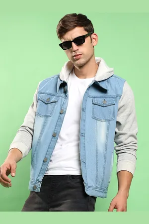 Campus Washed Colourblocked Hooded Windcheater Cotton Denim Jacket