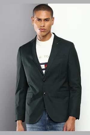 Tommy Hilfiger Men Olive Checked Notched Lapel Collar Blazers