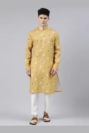 TheEthnic.Co Floral Printed Mandarin Collar Cotton Straight Kurta