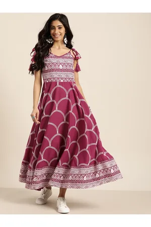 Sangria Women Magenta & White Pure Cotton Printed Maxi Dress