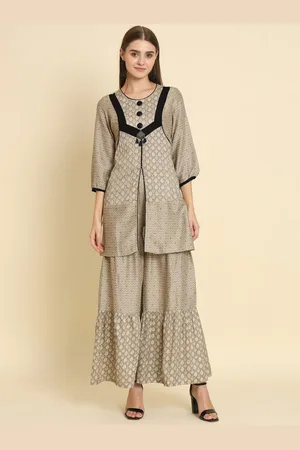 MADHURAM Ethnic Motifs Printed High Slit Kurti with Sharara