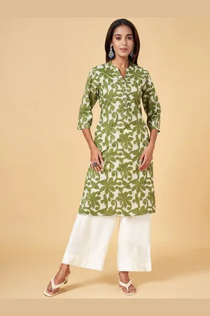 Pantaloons Floral Printed Mandarin Collar Cotton Straight Kurta