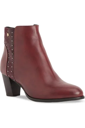 Peach Flores Women Tessa Leather Block-Heeled Zip-Up Ankle Boots