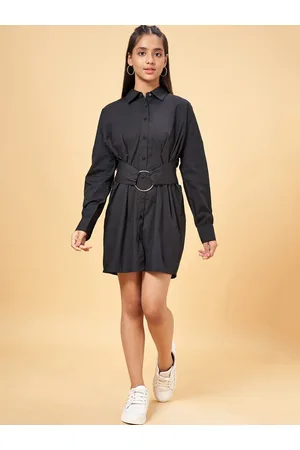 Pantaloons Girls Shirt Collar Belted Cotton Shirt Dress