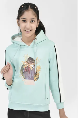 Crimsoune Club Girls Graphic Printed Hooded Neck Cotton Pullover Sweatshirt