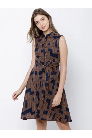 Tokyo talkies navy 2025 blue printed shirt dress