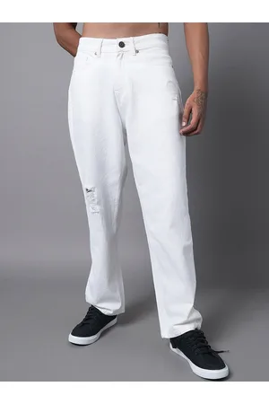 High Star Men Wide Leg Mid-Rise Mildly Distressed Cotton Jeans