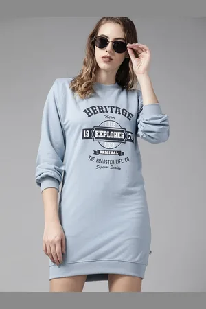 Roadster Blue Printed Shoulder Pad Sweatshirt Dress